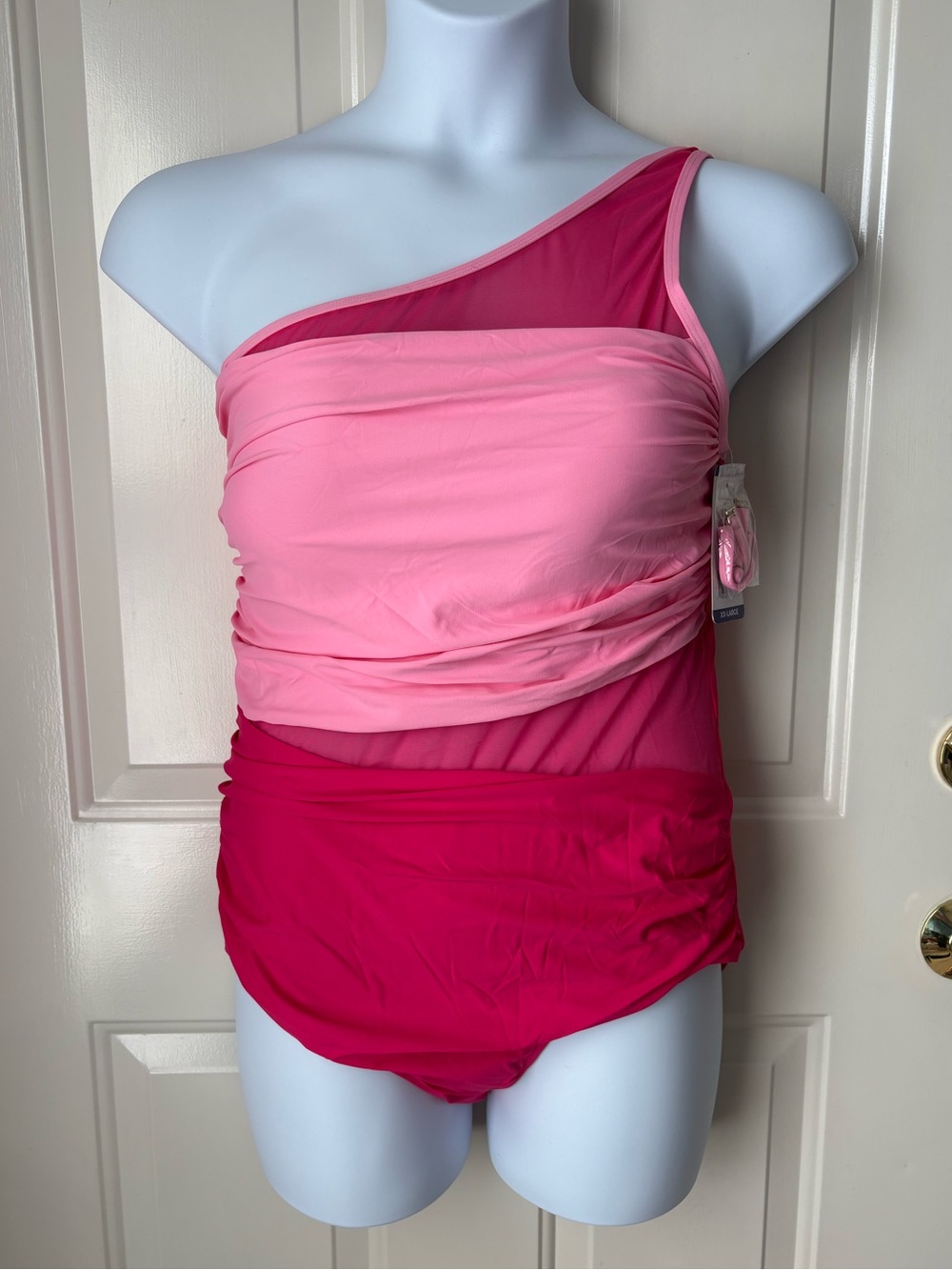 Anne Cole One-Shoulder Two-Tone Pink One-Piece Swimsuit ~ Size XXL
